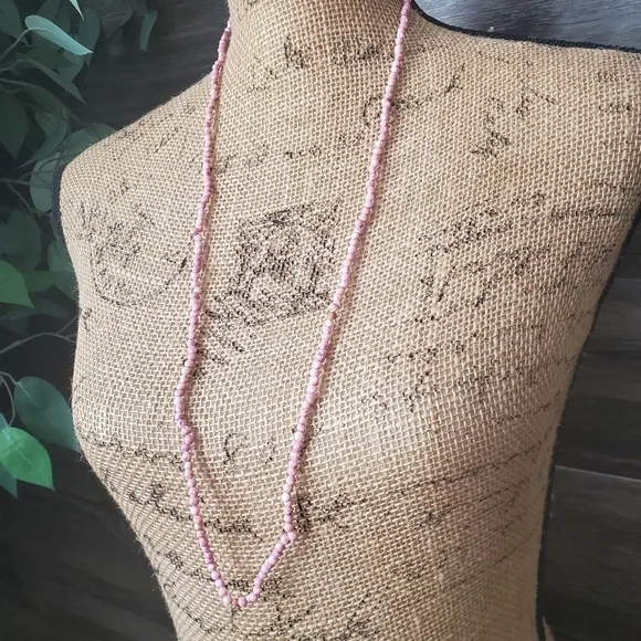 Pastel Pink Beaded Necklace Beachy Summer - Picture 3 of 10